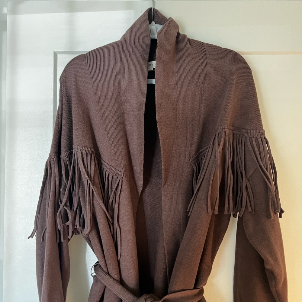 LOFT Brown Fringe Cardigan